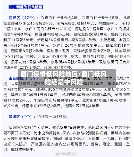 厦门疫情低风险地区/厦门低风险还是中风险