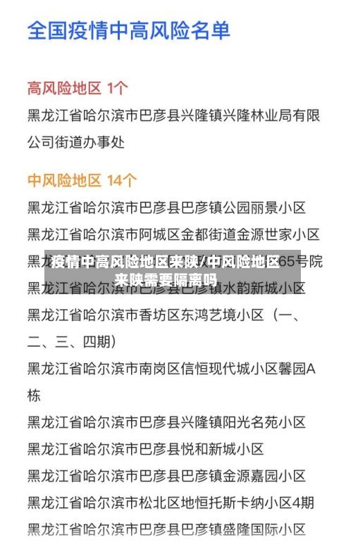 疫情中高风险地区来陕/中风险地区来陕需要隔离吗